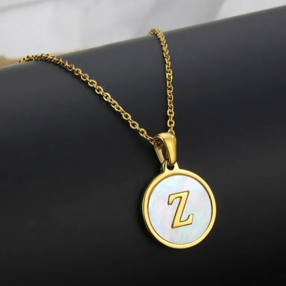 Initial Neckace - Inlay Shell and 18K Plated Gold Pendant Necklace Letter Z